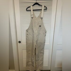 Rare Carhartt Work In Progress Natural Canvas with Navy Pinstripe overalls